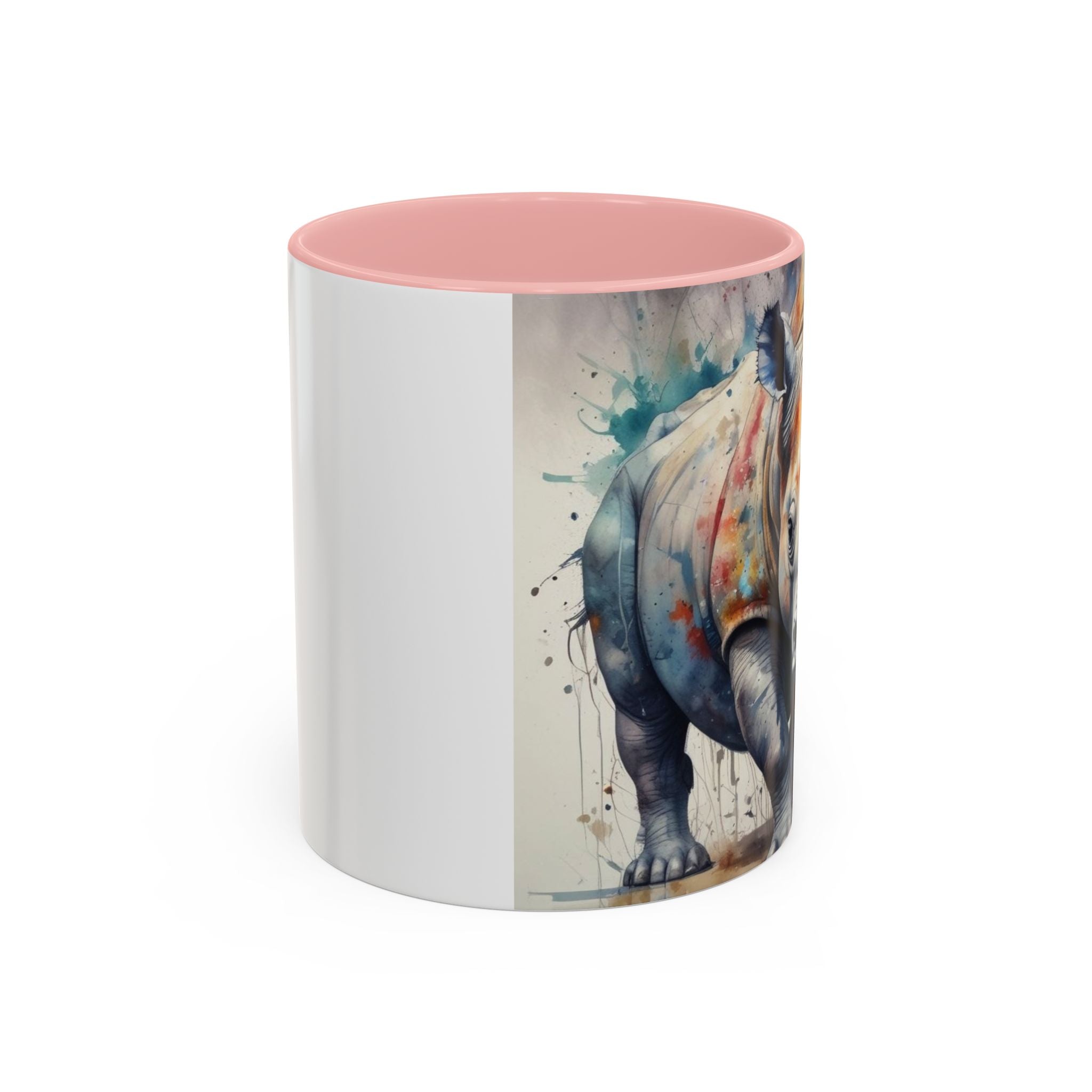 Rhino Watercolor Accent Coffee Mug — Colorful Wildlife Art 11/15oz