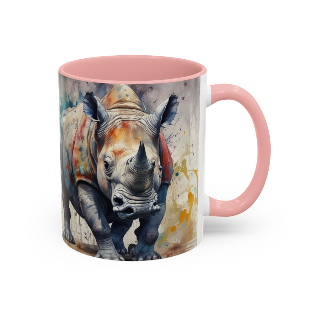 Rhino Watercolor Accent Coffee Mug — Colorful Wildlife Art 11/15oz
