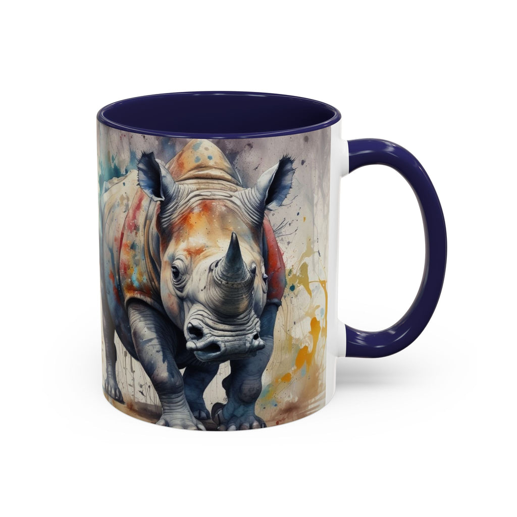 Rhino Watercolor Accent Coffee Mug — Colorful Wildlife Art 11/15oz