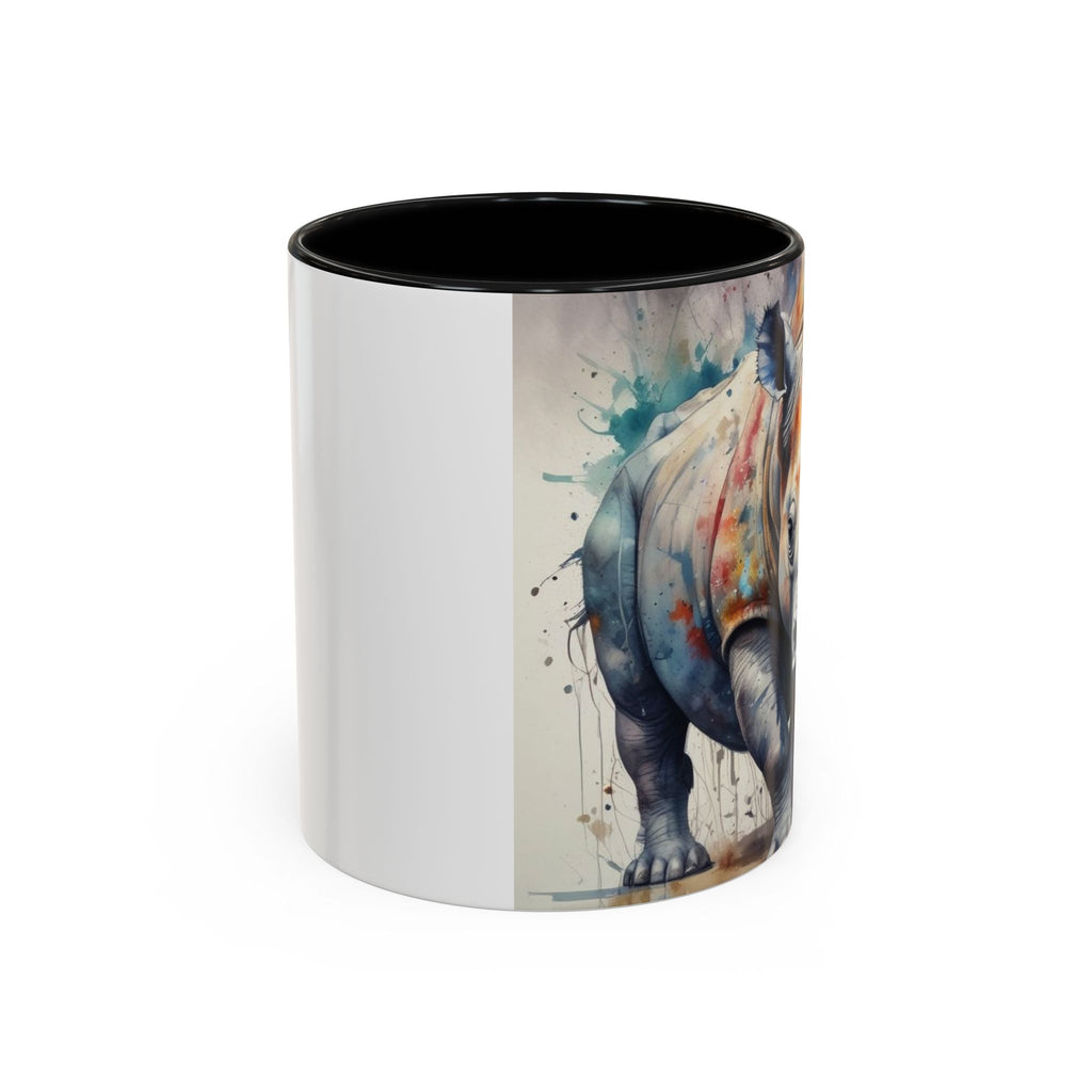 Rhino Watercolor Accent Coffee Mug — Colorful Wildlife Art 11/15oz