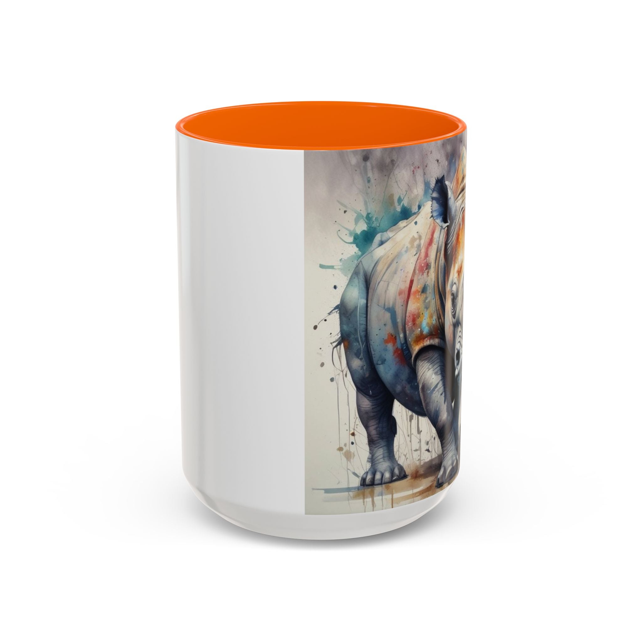 Rhino Watercolor Accent Coffee Mug — Colorful Wildlife Art 11/15oz
