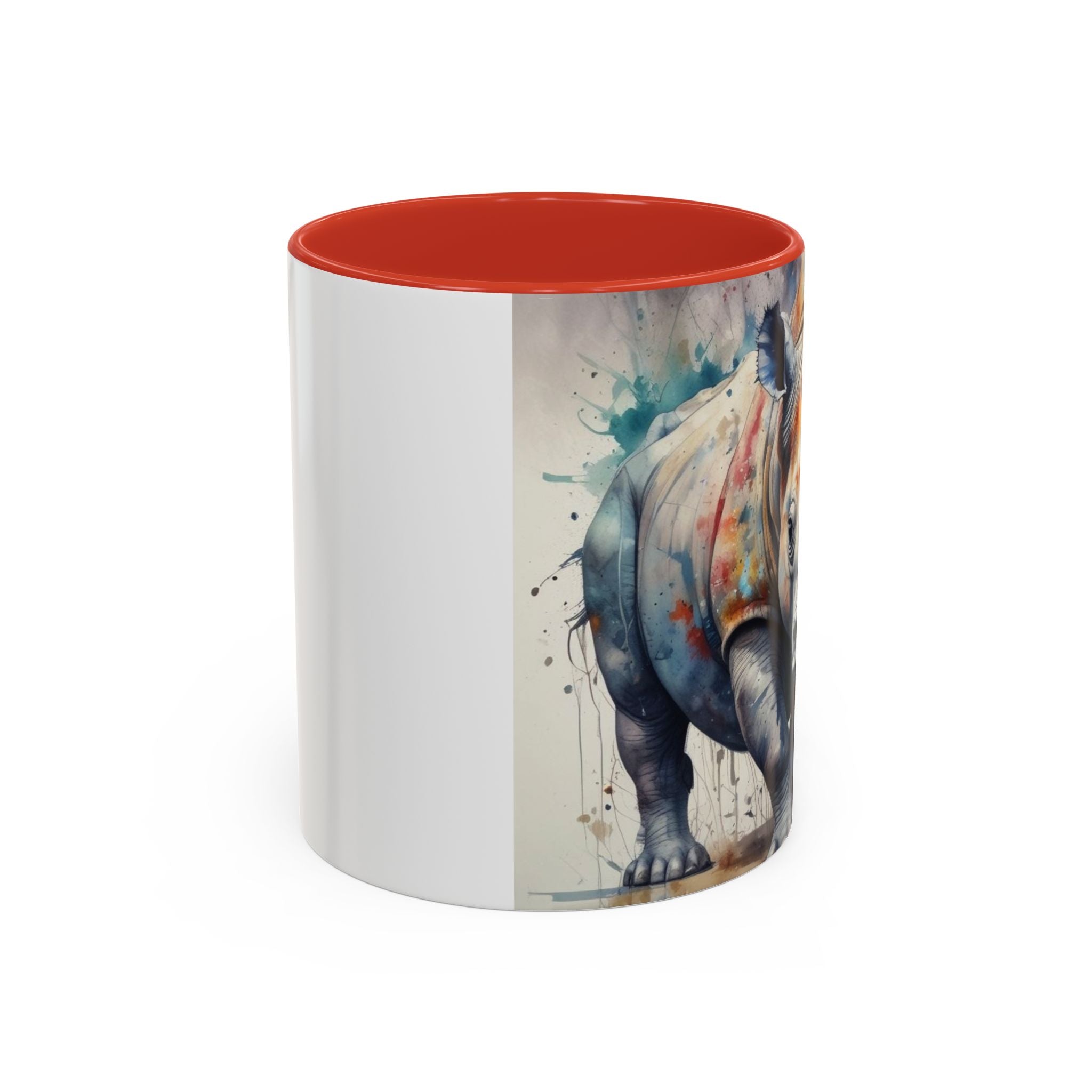 Rhino Watercolor Accent Coffee Mug — Colorful Wildlife Art 11/15oz