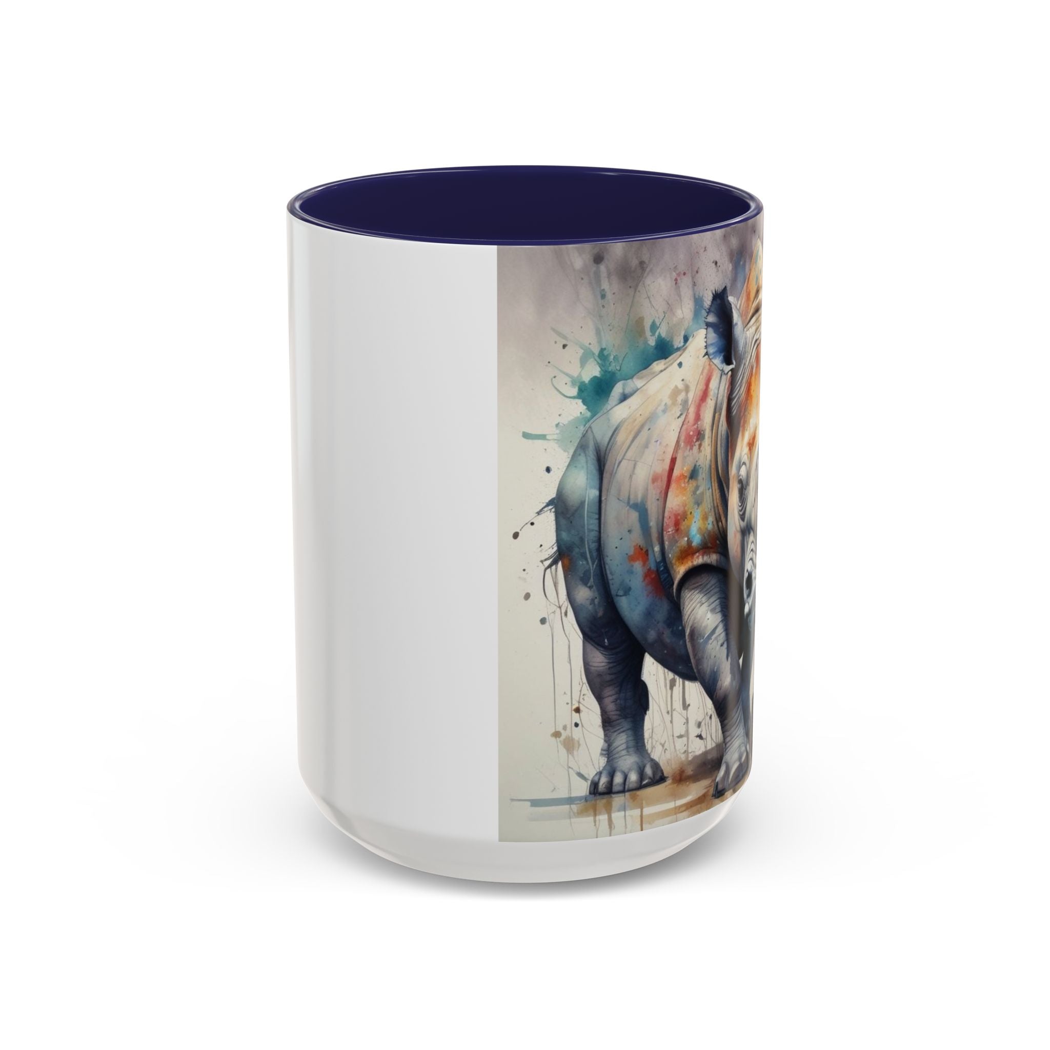 Rhino Watercolor Accent Coffee Mug — Colorful Wildlife Art 11/15oz