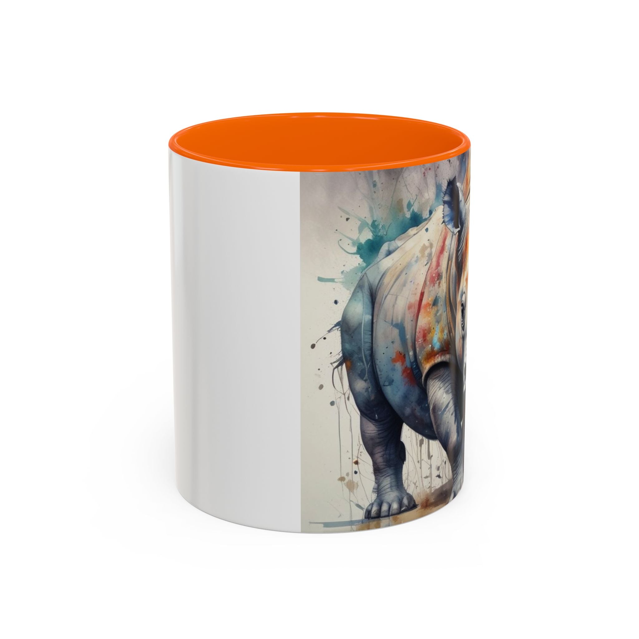 Rhino Watercolor Accent Coffee Mug — Colorful Wildlife Art 11/15oz