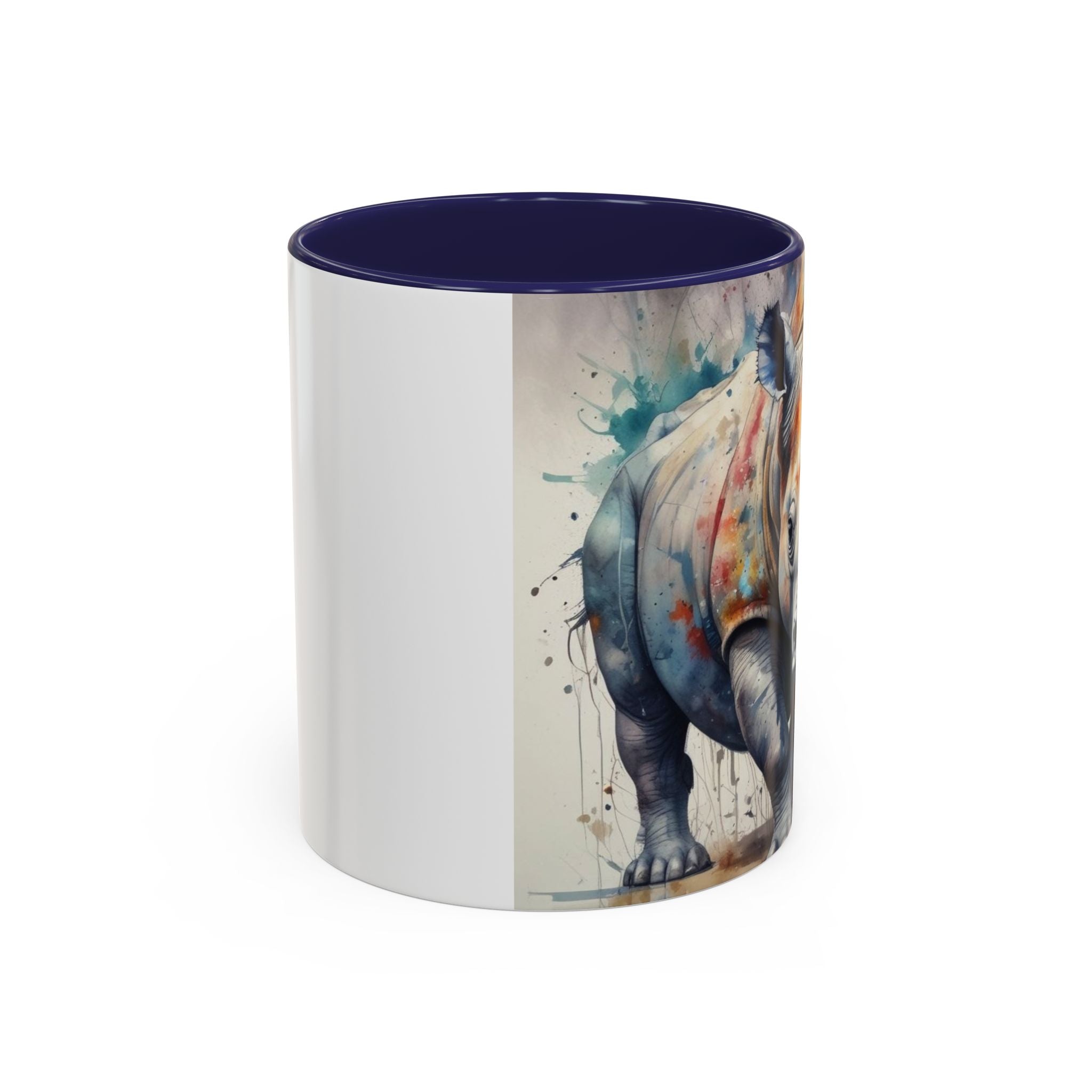 Rhino Watercolor Accent Coffee Mug — Colorful Wildlife Art 11/15oz